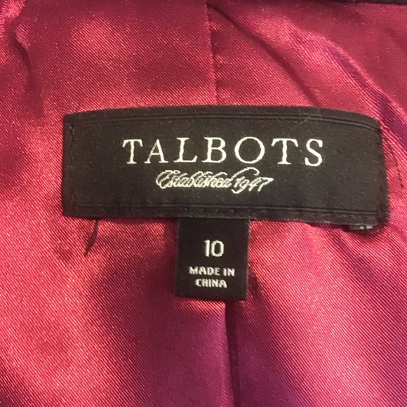TALBOTS Women’s Wool Blend Black Gray Wine Plaid 2 Button Blazer 10 - Picture 5 of 7